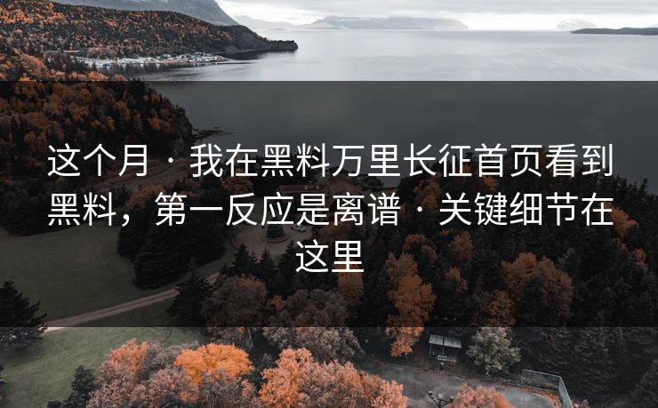 这个月 · 我在黑料万里长征首页看到黑料，第一反应是离谱 · 关键细节在这里